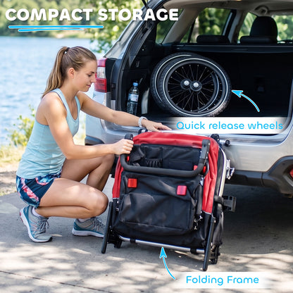 2-in-1 Bike Trailer & Stroller, 2-Seater Foldable Child Bike Trailer with 5-Point Harness and Safety Flag — for Children from 12 Months, Max 18 kg (39.7 lb)