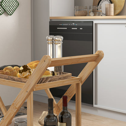Kitchen Trolley Serving Trolley with 2 Levels, Trolley with Wine Rack, Worktop, Handle Kitchen Shelf on Wheels, Foldable Multifunction Trolley for Office, Kitchen, 66 x 40 x 70 cm, Bamboo, Natural