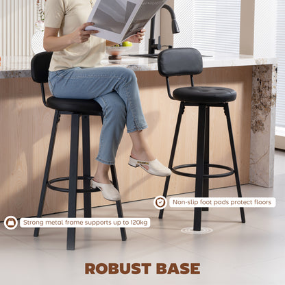 2-Pack Swivel Faux Leather Bar Stools with Backrest & Footrest, 30.1 in Seat Height, Black