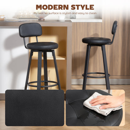 2-Pack Swivel Faux Leather Bar Stools with Backrest & Footrest, 30.1 in Seat Height, Black