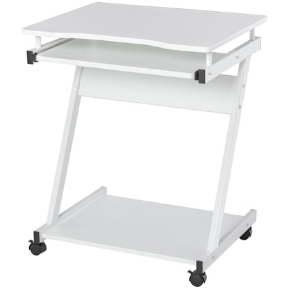 Rolling Computer Desk - Mobile Desk - Computer Table - Sliding Keyboard Shelf + Shelf - White
