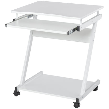 Rolling Computer Desk - Mobile Desk - Computer Table - Sliding Keyboard Shelf + Shelf - White