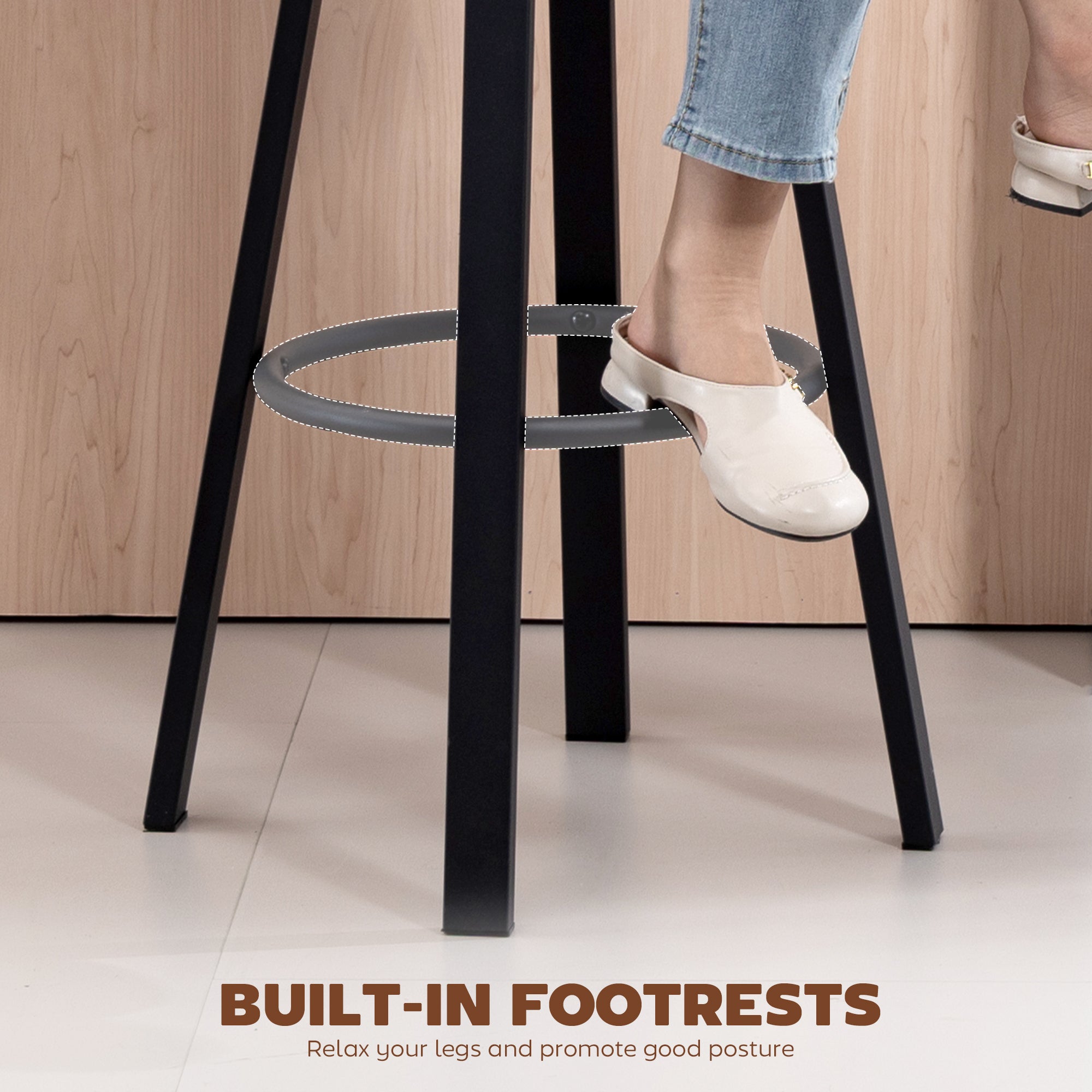 2-Pack Swivel Faux Leather Bar Stools with Backrest & Footrest, 30.1 in Seat Height, Black