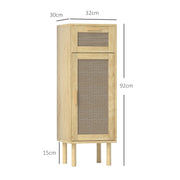 Bathroom Storage Cabinet, Bohemian Style Storage Cabinet with Drawer and Cupboard, Adjustable Shelves, Rattan Door, Cabinet for Bathroom, Living Room, Kitchen - 32 x 30 x 92 cm, Oak