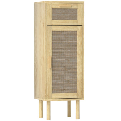 Bathroom Storage Cabinet, Bohemian Style Storage Cabinet with Drawer and Cupboard, Adjustable Shelves, Rattan Door, Cabinet for Bathroom, Living Room, Kitchen - 32 x 30 x 92 cm, Oak