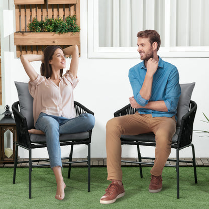 2-Piece Garden Chairs with Cushions Outdoor Furniture Set in Boho Style Patio Chair, Metal Frame, 57 x 60 x 71 cm, Black