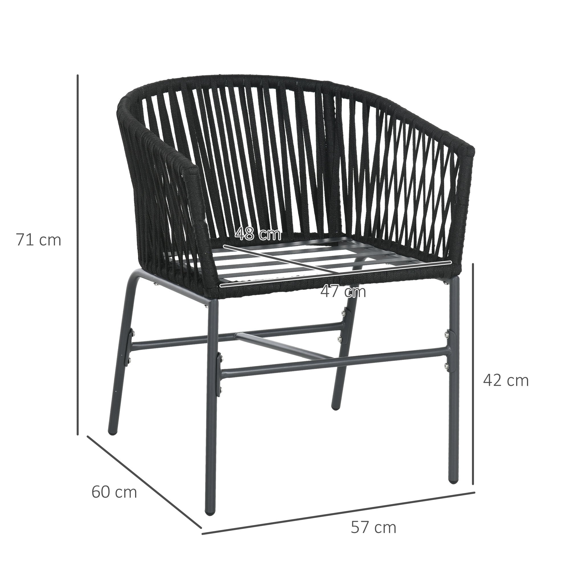 2-Piece Garden Chairs with Cushions Outdoor Furniture Set in Boho Style Patio Chair, Metal Frame, 57 x 60 x 71 cm, Black