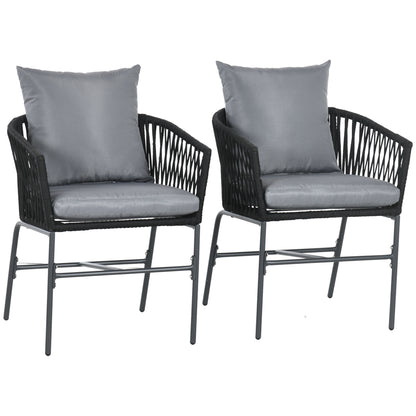 2-Piece Garden Chairs with Cushions Outdoor Furniture Set in Boho Style Patio Chair, Metal Frame, 57 x 60 x 71 cm, Black