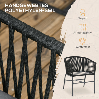 2-Piece Garden Chairs with Cushions Outdoor Furniture Set in Boho Style Patio Chair, Metal Frame, 57 x 60 x 71 cm, Black