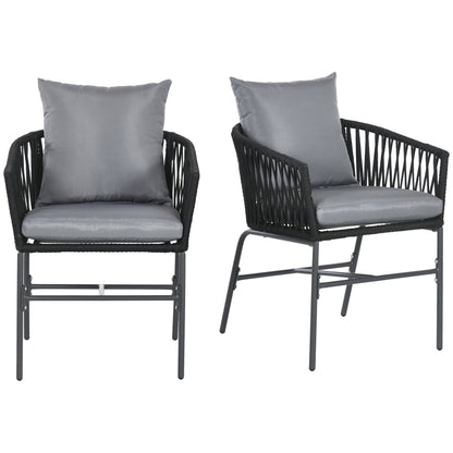 2-Piece Garden Chairs with Cushions Outdoor Furniture Set in Boho Style Patio Chair, Metal Frame, 57 x 60 x 71 cm, Black