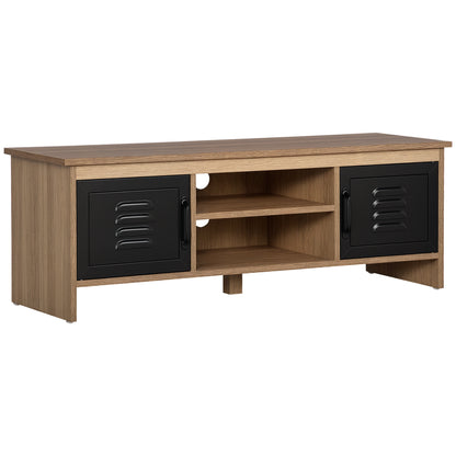 43" Industrial Design TV Stand with 2 Cupboards, 2 Niches, 2 Cable Holes, Wood Grain Finish and Black Metal Doors