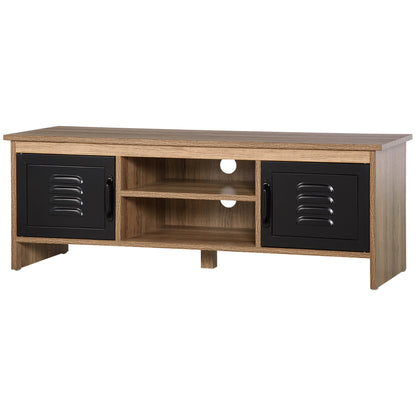 43" Industrial Design TV Stand with 2 Cupboards, 2 Niches, 2 Cable Holes, Wood Grain Finish and Black Metal Doors