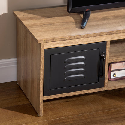 43" Industrial Design TV Stand with 2 Cupboards, 2 Niches, 2 Cable Holes, Wood Grain Finish and Black Metal Doors