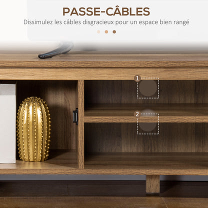 43" Industrial Design TV Stand with 2 Cupboards, 2 Niches, 2 Cable Holes, Wood Grain Finish and Black Metal Doors