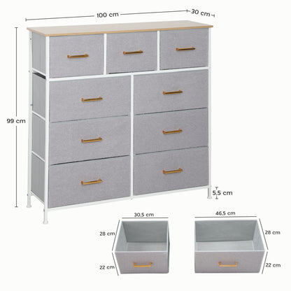 Chest of 9 Drawers Upholstered in Faux Sherpa Fabric Drawer Chest with Steel Structure Chest for Bedroom Hallway Gray