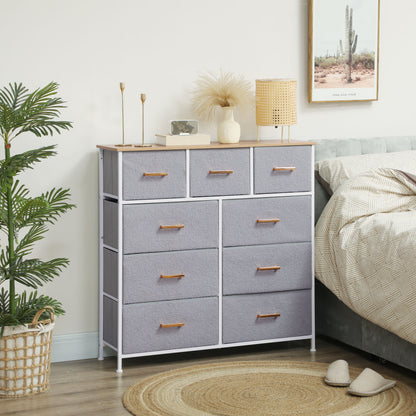 Chest of 9 Drawers Upholstered in Faux Sherpa Fabric Drawer Chest with Steel Structure Chest for Bedroom Hallway Gray