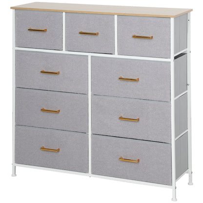 Chest of 9 Drawers Upholstered in Faux Sherpa Fabric Drawer Chest with Steel Structure Chest for Bedroom Hallway Gray