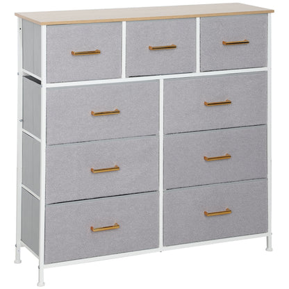 Chest of 9 Drawers Upholstered in Faux Sherpa Fabric Drawer Chest with Steel Structure Chest for Bedroom Hallway Gray
