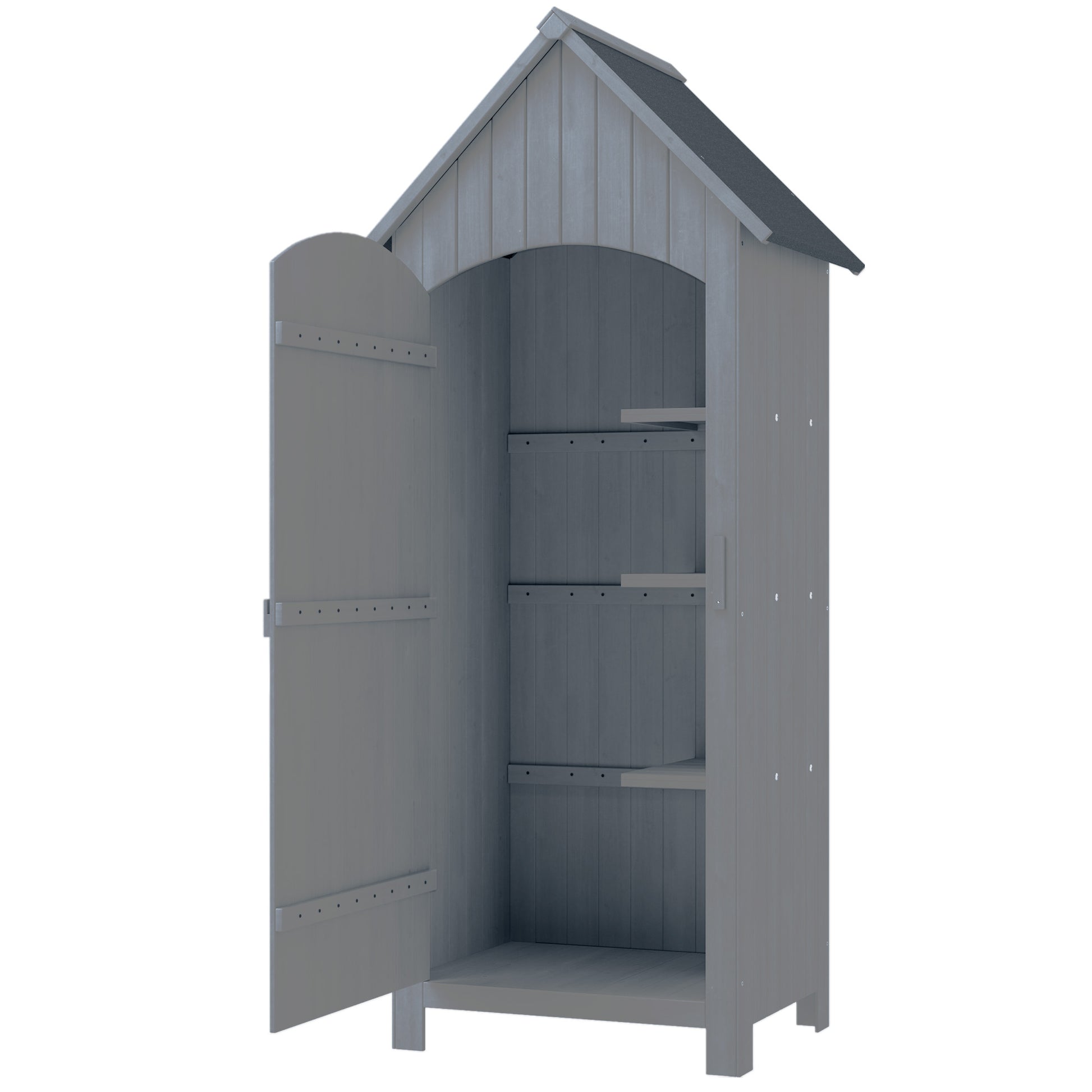 Wooden Garden Shed Outdoor Garden Cabin Garden Cabinet with Bituminous Roof 3 Shelves Door with Latch Outdoor Storage and Organization for Terrace 77.5 x 54.2 x 179.5 cm Gray