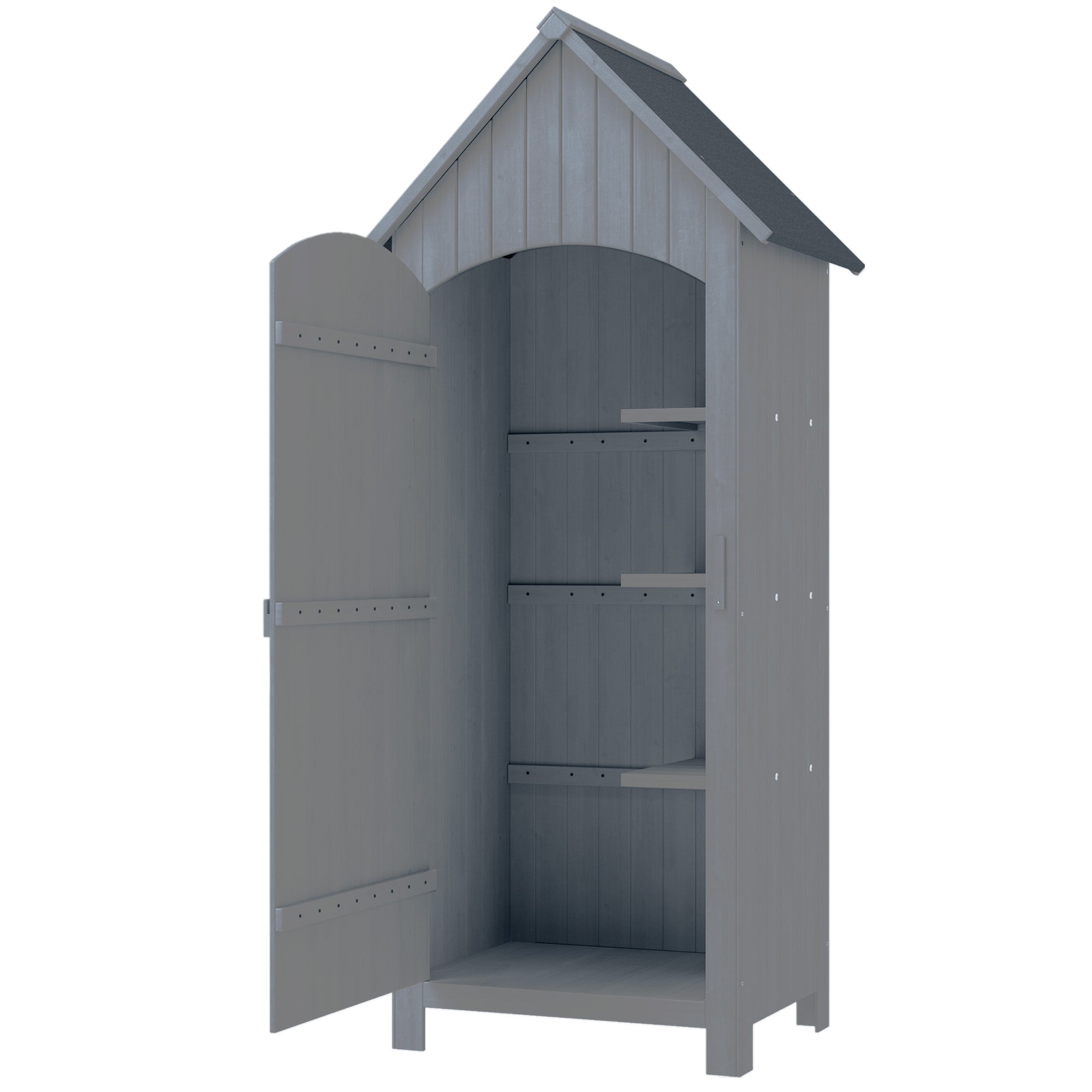 Wooden Garden Shed Outdoor Garden Cabin Garden Cabinet with Bituminous Roof 3 Shelves Door with Latch Outdoor Storage and Organization for Terrace 77.5 x 54.2 x 179.5 cm Gray