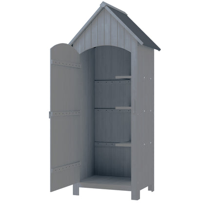 Wooden Garden Shed Outdoor Garden Cabin Garden Cabinet with Bituminous Roof 3 Shelves Door with Latch Outdoor Storage and Organization for Terrace 77.5 x 54.2 x 179.5 cm Gray