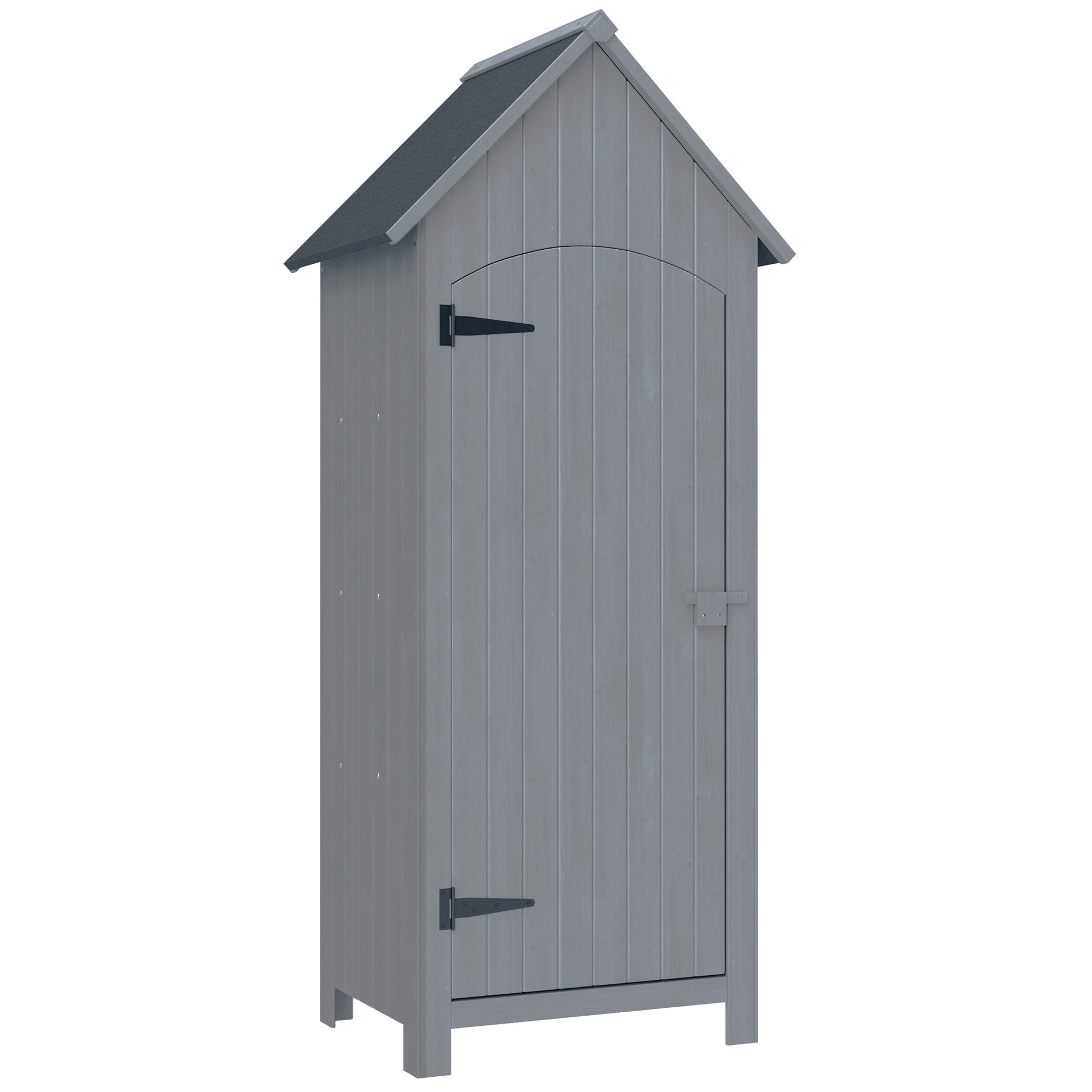 Wooden Garden Shed Outdoor Garden Cabin Garden Cabinet with Bituminous Roof 3 Shelves Door with Latch Outdoor Storage and Organization for Terrace 77.5 x 54.2 x 179.5 cm Gray