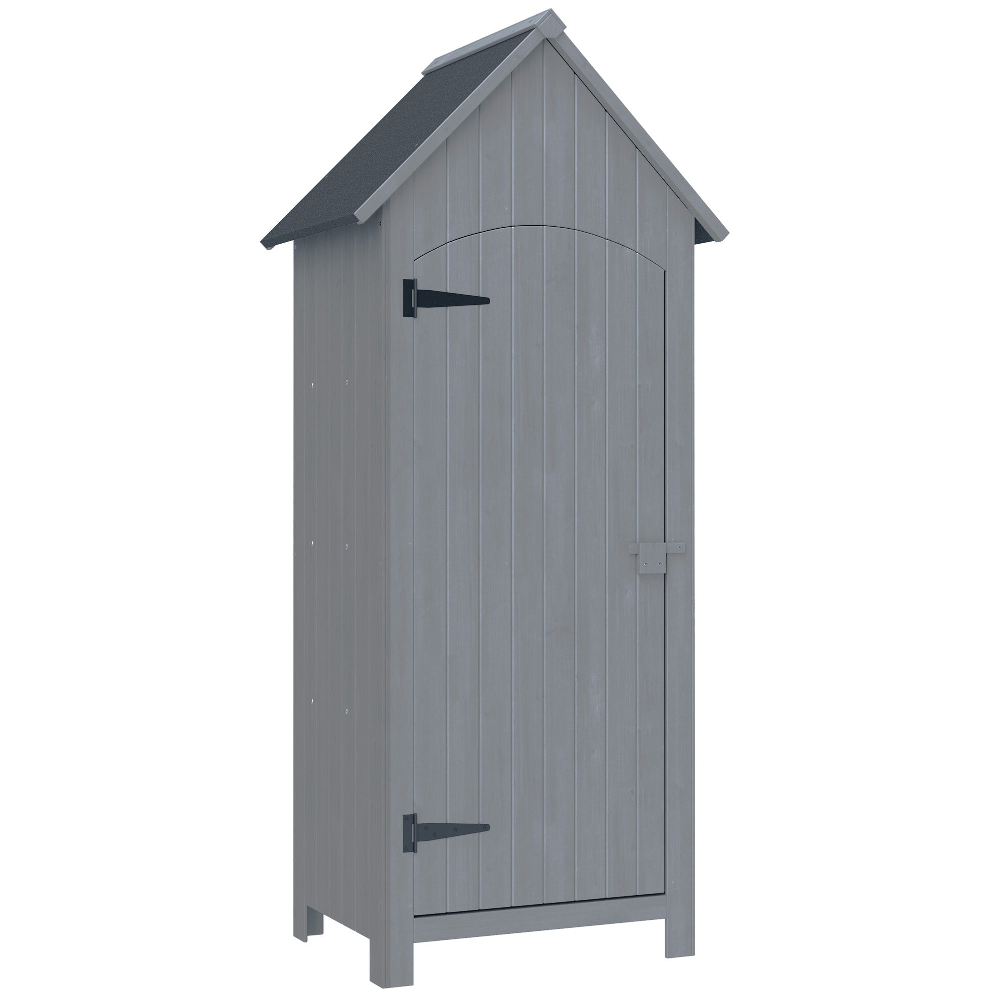 Wooden Garden Shed Outdoor Garden Cabin Garden Cabinet with Bituminous Roof 3 Shelves Door with Latch Outdoor Storage and Organization for Terrace 77.5 x 54.2 x 179.5 cm Gray
