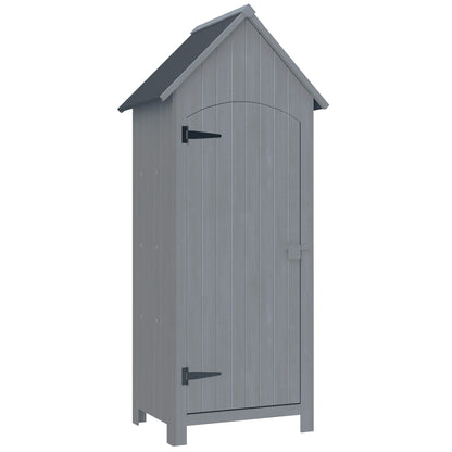 Wooden Garden Shed Outdoor Garden Cabin Garden Cabinet with Bituminous Roof 3 Shelves Door with Latch Outdoor Storage and Organization for Terrace 77.5 x 54.2 x 179.5 cm Gray