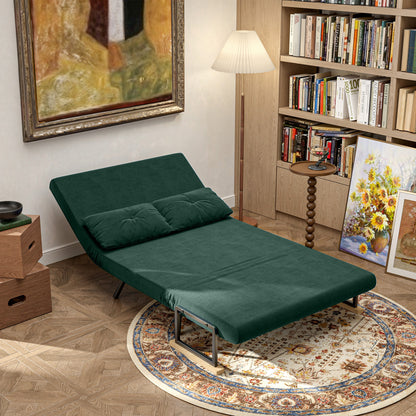 2 Seater Sofa Bed Foldable Upholstered in Velvet with 5 Adjustable Backrest Levels and Padded Pillows for Office Bedroom Living Room 102x73x81 cm Green
