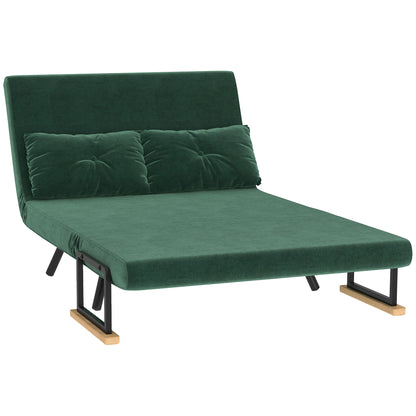 2 Seater Sofa Bed Foldable Upholstered in Velvet with 5 Adjustable Backrest Levels and Padded Pillows for Office Bedroom Living Room 102x73x81 cm Green