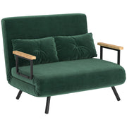 2 Seater Sofa Bed Foldable Upholstered in Velvet with 5 Adjustable Backrest Levels and Padded Pillows for Office Bedroom Living Room 102x73x81 cm Green