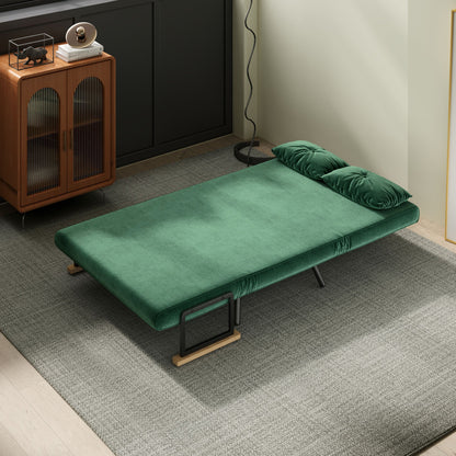 2 Seater Sofa Bed Foldable Upholstered in Velvet with 5 Adjustable Backrest Levels and Padded Pillows for Office Bedroom Living Room 102x73x81 cm Green