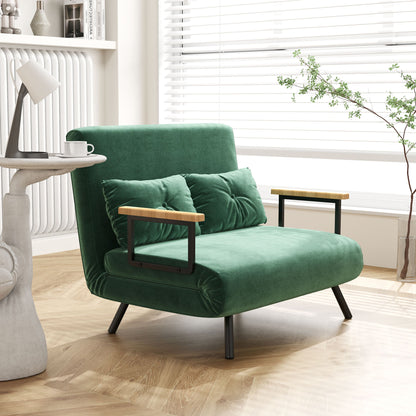 2 Seater Sofa Bed Foldable Upholstered in Velvet with 5 Adjustable Backrest Levels and Padded Pillows for Office Bedroom Living Room 102x73x81 cm Green