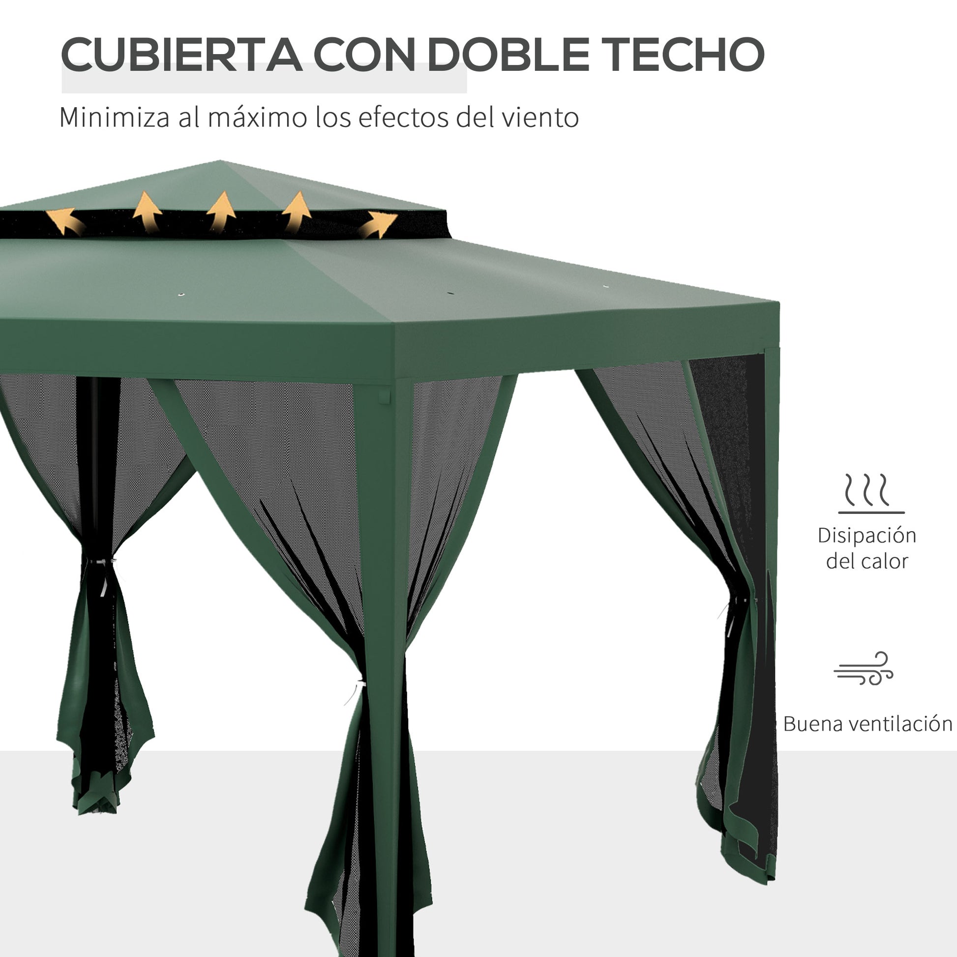Garden Gazebo 3x3m Outdoor Canopy with 4 Removable Mosquito Net Curtains Double Roof Metal Frame Anti-UV Waterproof Pavilion for Patio Green