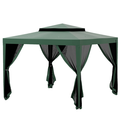 Garden Gazebo 3x3m Outdoor Canopy with 4 Removable Mosquito Net Curtains Double Roof Metal Frame Anti-UV Waterproof Pavilion for Patio Green