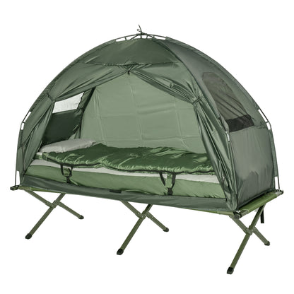 SoBuy Cot with Tent Pop-Up Tent with Air Pump, Mattress, Carrying Bag, Sleeping Bag, Waterproof Camping Cot Extra Wide Outdoor Camping Cot Dark Green 193x86x160 cm up to 114 kg