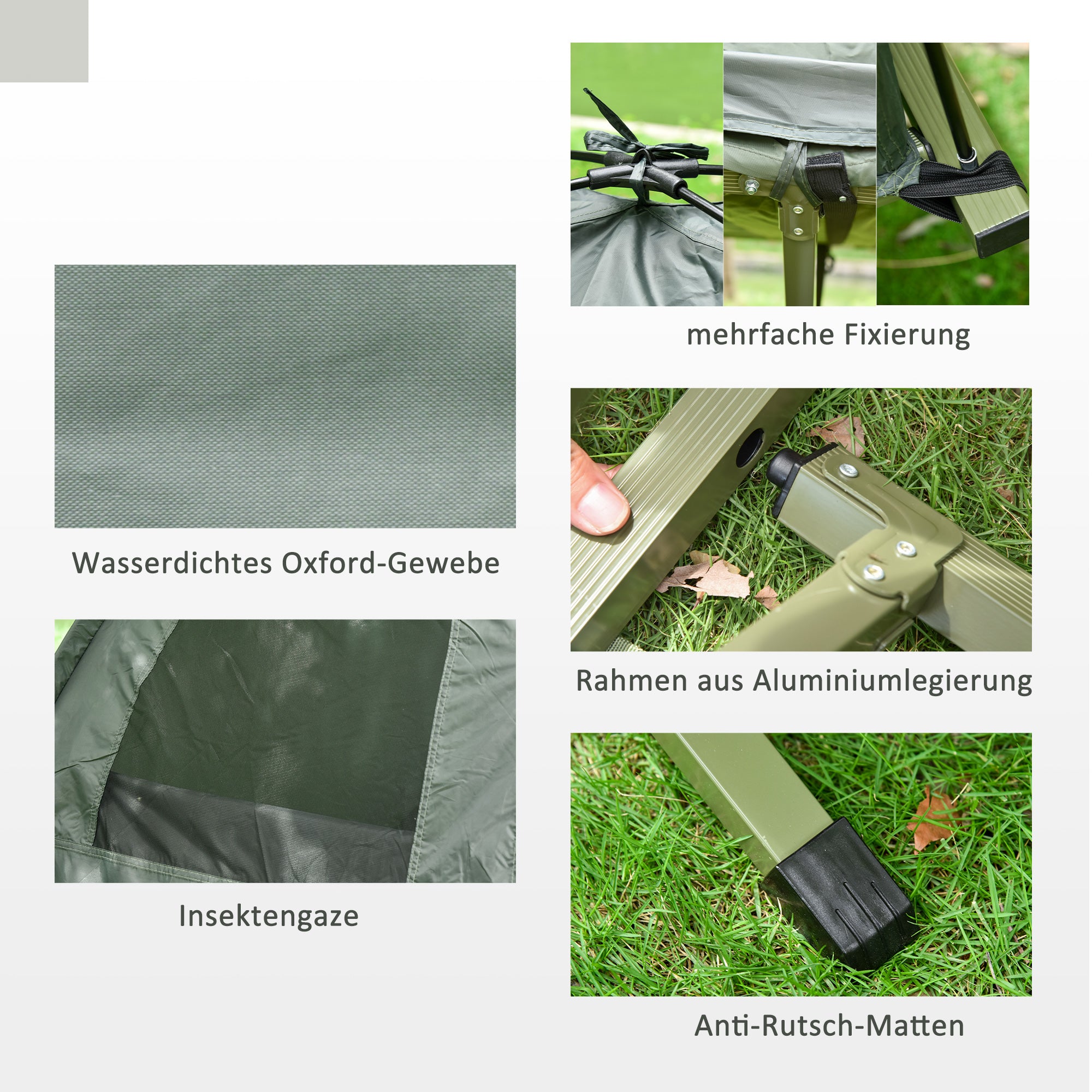 SoBuy Cot with Tent Pop-Up Tent with Air Pump, Mattress, Carrying Bag, Sleeping Bag, Waterproof Camping Cot Extra Wide Outdoor Camping Cot Dark Green 193x86x160 cm up to 114 kg
