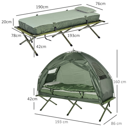 SoBuy Cot with Tent Pop-Up Tent with Air Pump, Mattress, Carrying Bag, Sleeping Bag, Waterproof Camping Cot Extra Wide Outdoor Camping Cot Dark Green 193x86x160 cm up to 114 kg