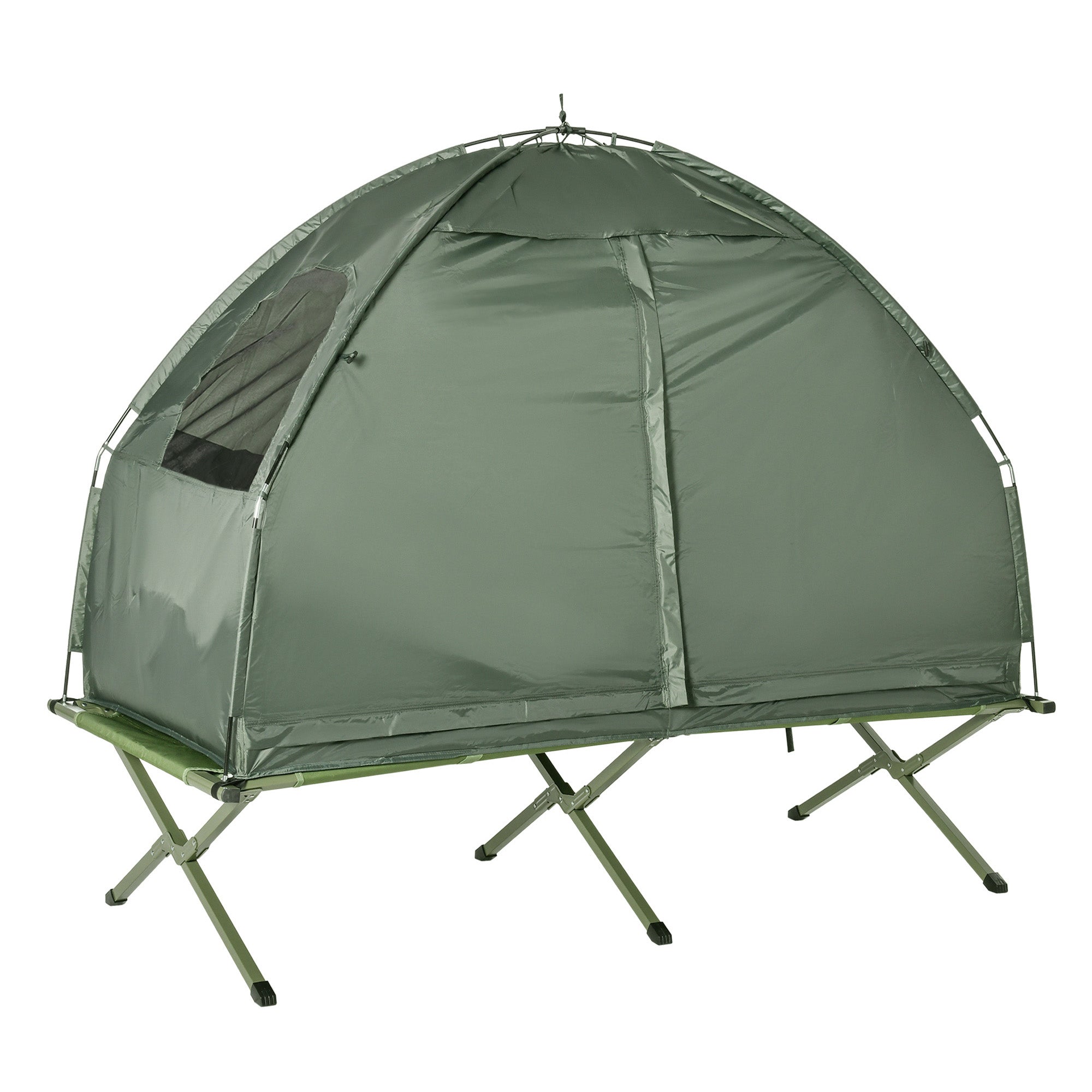 SoBuy Cot with Tent Pop-Up Tent with Air Pump, Mattress, Carrying Bag, Sleeping Bag, Waterproof Camping Cot Extra Wide Outdoor Camping Cot Dark Green 193x86x160 cm up to 114 kg