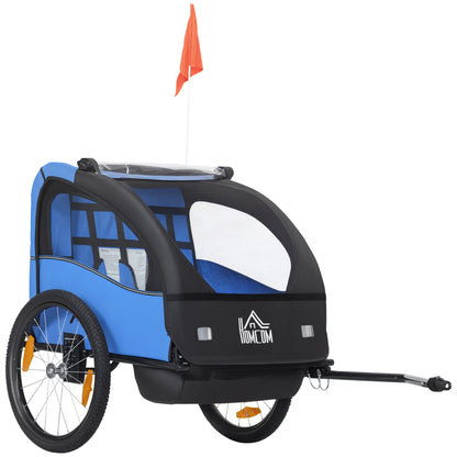 Bike Trailer for Kids +18 Months 2-Seater Stroller with Safety Belt Storage Space and Shock Absorber System 140x88x90 cm Blue