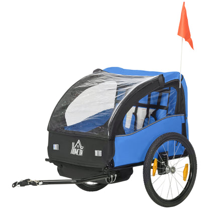 Bike Trailer for Kids +18 Months 2-Seater Stroller with Safety Belt Storage Space and Shock Absorber System 140x88x90 cm Blue
