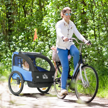 Bike Trailer for Kids +18 Months 2-Seater Stroller with Safety Belt Storage Space and Shock Absorber System 140x88x90 cm Blue