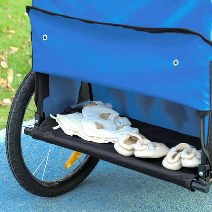 Bike Trailer for Kids +18 Months 2-Seater Stroller with Safety Belt Storage Space and Shock Absorber System 140x88x90 cm Blue
