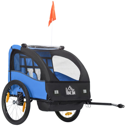 Bike Trailer for Kids +18 Months 2-Seater Stroller with Safety Belt Storage Space and Shock Absorber System 140x88x90 cm Blue