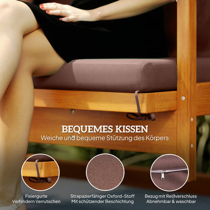 2 in 1 Hollywood Swing with Reclining Function, 3-Seater Wooden Garden Swing, Wood Swing with Sun Canopy Seat Cushion, Swing Bench up to 330kg, for Garden, Terrace, 236x130x181 cm, Brown