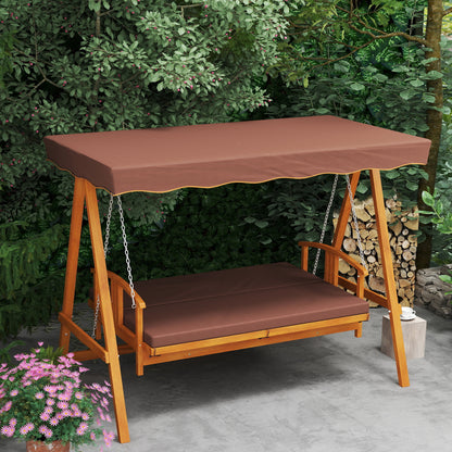 2 in 1 Hollywood Swing with Reclining Function, 3-Seater Wooden Garden Swing, Wood Swing with Sun Canopy Seat Cushion, Swing Bench up to 330kg, for Garden, Terrace, 236x130x181 cm, Brown