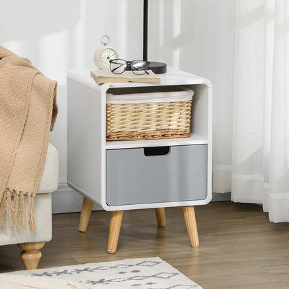 Scandinavian Bedside Table 40L x 38W x 58H cm Drawer + Niche in White Blue Gray Wood