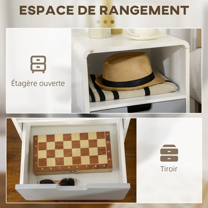 Scandinavian Bedside Table 40L x 38W x 58H cm Drawer + Niche in White Blue Gray Wood