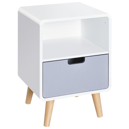 Scandinavian Bedside Table 40L x 38W x 58H cm Drawer + Niche in White Blue Gray Wood
