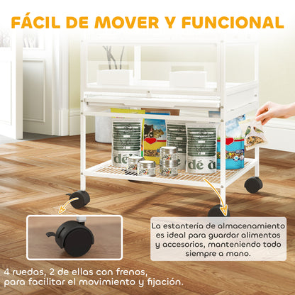 Bird Cage Large 2-Level with Wheels Acrylic Panels Feeders Perches Shelf Removable Trays Birdhouse for Parrots Canaries 48x46x134.5 cm White